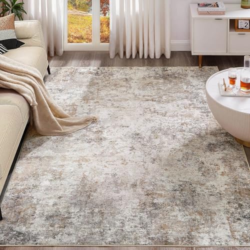 UERMEI 7x10 Area Rug Living Room Rugs Washable Neutral Brown Grey Carpet | Modern Abstract Non-Slip Soft Large Low Pile Floor Rugs for Bedroom Dining Room Home Office Indoor Decor - color: Brown Grey, size: 7' x 10' (Rectangular)