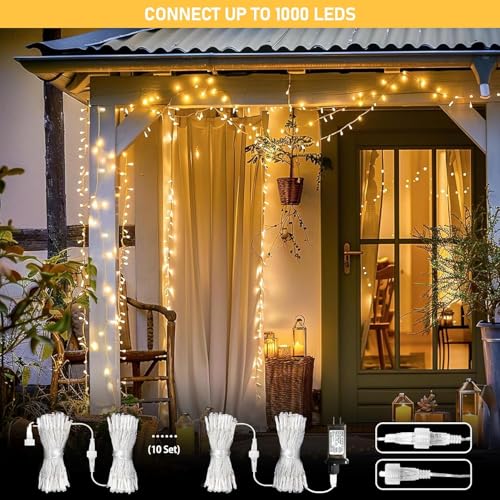 JMEXSUSS 2 Pack String Lights for Classroom, Total 200 LED 66FT, Warm White | Connectable 8 Modes Christmas Lights Outdoor Waterproof, Christmas String Lights Plug in for Indoor Dorm Bedroom Tree Decor - color: Warm White