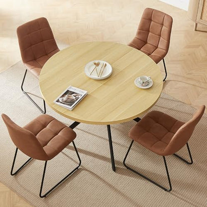 HIPIHOM 45.3 Inch Round Dining Table Set for 4, Mid Century Modern Small Kitchen Coffee Set for Dining Room Kitchen Apartment (Cream Table + 4 U-Shaped Brown Chairs) - color: Cream Table+4 U-shaped Brown Chairs