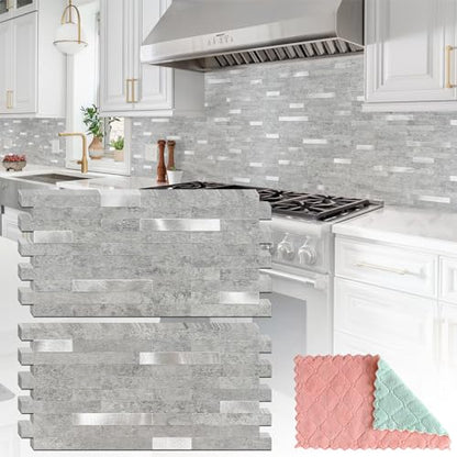 StyloVue 20 Sheets Peel and Stick Backsplash for Kitchen, Slate Gray with Metal Silver Look Stick on Tile Upgrade Your Kitchen Backsplash, RV, Fireplace - color: Slate Gray With Metal Silver