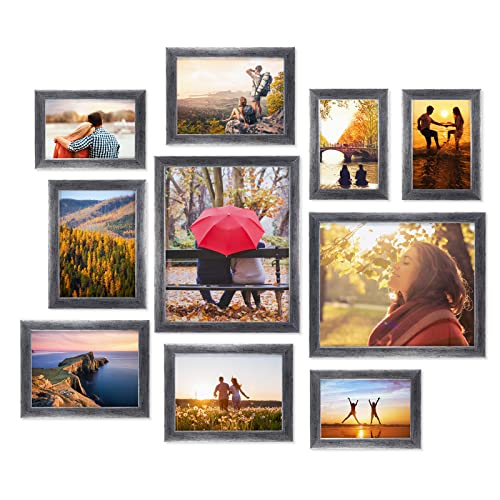 Giftgarden 10-Pack Distressed Silver Picture Frames for Various Sizes Photos, Four 4x6, Four 5x7, Two 8x10, Multi Assorted Antique Silver Frame Collage for Wall or Tabletop - color: Silver Without Mat
