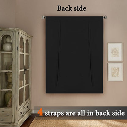 H.VERSAILTEX Blackout Curtain for Bathroom Windows Adjustable Tie Up Shade/Blackout Curtain with Rod Pocket Top (Solid in Jet Black, 42 inches W x 63 inches L, Set of 1) - color: Jet Black