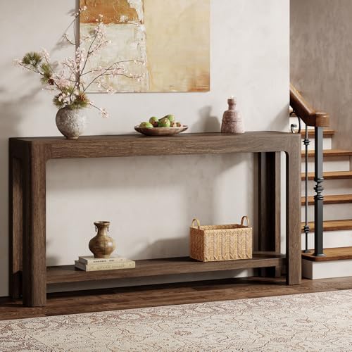 Tribesigns 63 Inch Entryway Console Table, 2-Tier Farmhouse Narrow Sofa Table Behind Couch, Accent Entrance Console Furniture for Entryway, Foyer, Hallway, Dark Brown - color: Dark Brown