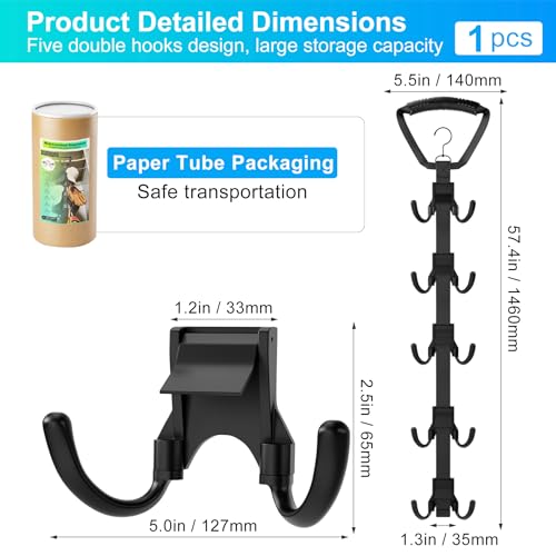 Hockey Equipment Drying Rack Rotatable Hook | 5 Adjustable Hooks, Space-Saving Wall-Mounted Equipment for Skates, Gloves, Pads, Helmet, Jersey