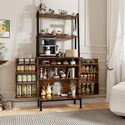 58” Pantry Cabinets with Microwave Shelves, Freestanding Kitchen Storage Cabinet with Adjustable Shelves, Buffet Cupboards for Kitchen, Dining Room, Living Room Use, Retro Brown - color: B-58" Retro