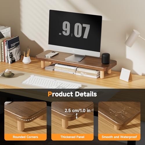 Monitor Stand Riser, 24 Inch Wood Desk Organizer with Monitor Stand & Storage Computer Monitor and Laptop Riser Multifunctional Laptop Stand Desk Organizer for Office Home Screen/Laptop/PC (Walnut) - color: Walnut