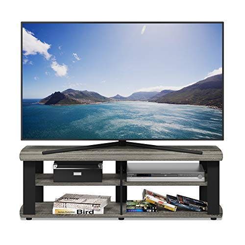 Furinno Nelly TV Stand, 3-Tier Entertainment Center with Open Shelves Storage, TV Console for TV up to 50 Inch, Soft Edges, for Living Room, Bedroom, French Oak - color: French Oak/Black, style: 40 Inch, Panel