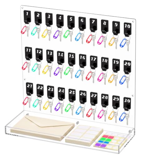 Beeveer Acrylic Key Holder Board with Shelf Upgrade, 30 Hook Wall Organizer | Ideal for Offices, Schools, Hotels and Dealerships, Durable Acrylic Construction, Numbered Key Slots, Easy Wall Mount Design - color: Clear, size: 30 Hooks, style: with Shelf