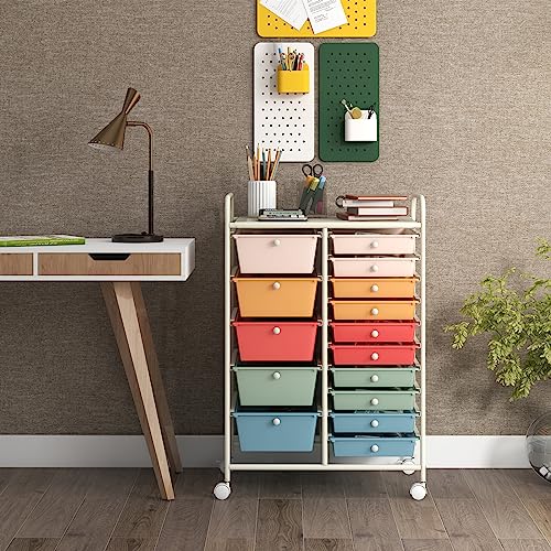 GOFLAME 15-Drawer Rolling Storage Cart, Craft Storage Cart with Removable Drawers & Lockable Wheels, Art Cart Supply Storage Organizer for Home Office Classroom, Macaron Color - color: Macaron Color, size: 15 drawer-25"x14.5"x34.5"