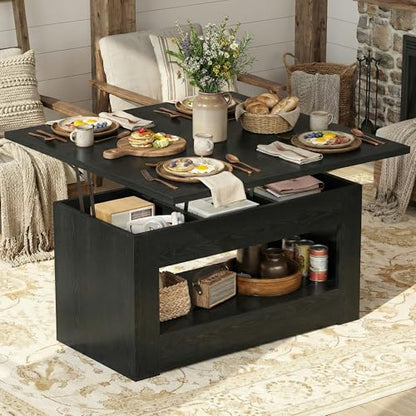 UNIQUITE 40" Lift Top Coffee Table, 4 in 1 Multi-Function Lift Coffee Tables with Storage and Hidden Compartment, Convertible Wood Coffee Tables to Dining Table for Living Room, Black - color: Black