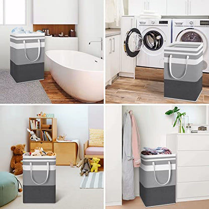 HomeHacks 2-Pack Large Laundry Basket, Waterproof, Freestanding Laundry Hamper, Collapsible Tall Clothes Hamper with Extended Handles for Clothes Toys in the Dorm and Family Gradient Grey, 88L | Waterproof, Freestanding, Collapsible Clothes Hamper with Re