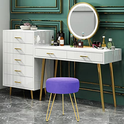 GERANT Multifunctional Vanity Stool - Velvet Footrest Stool-Upholstered Chair Stool -Ottoman Round Modern Dressing Chair - Side Coffee Table Seat with Golden Metal Leg for Living Room (Purple) - color: Purple