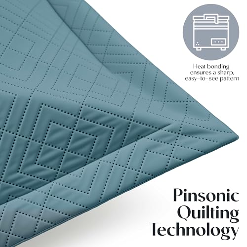 Clara Clark Quilts Twin Size - All Season Bedspread Coverlet Set, Pinsonic Weave Lightweight Bedding Set - 5 Piece Twin Quilt Set with Pillow Shams, Stone Blue - Twin Diamond - color: 24 – Stone Blue – Diamond, size: Twin