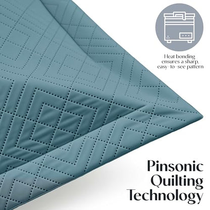 Clara Clark Quilts Twin Size - All Season Bedspread Coverlet Set, Pinsonic Weave Lightweight Bedding Set - 5 Piece Twin Quilt Set with Pillow Shams, Stone Blue - Twin Diamond - color: 24 – Stone Blue – Diamond, size: Twin