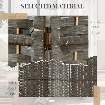 HOMCOM 4 Panel Room Divider, Folding Privacy Screen, 5.6', Dark Gray | Room Separator, Wave Fiber Freestanding Partition Wall Divider - color: Dark Gray, size: 4 Panel