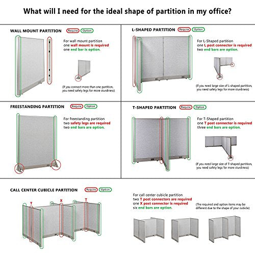 GOF Office Partition Single Panel (End Bar 60" h) 5ft - size: 60"H End Bar