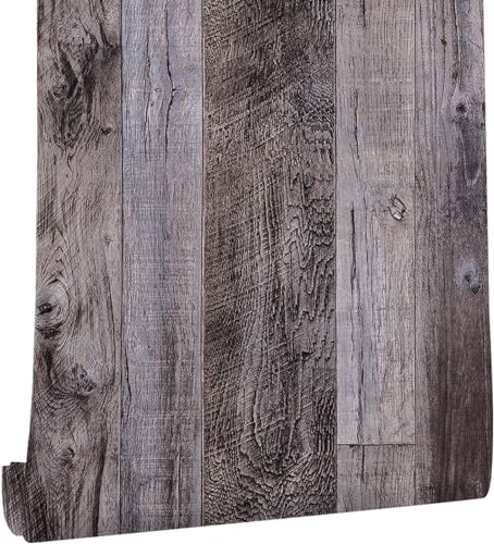 Yun-aeon Gray Wood Peel and Stick Wallpaper 17.3" X 80" Self Adhesive Wallpaper Backsplash Line Removable Wall Paper Bathroom Old Furniture Renovation Furniture - color: Natural Wood-Gray, size: 17.3" x 80"