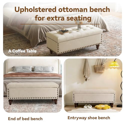 42'' End of Bed Storage Bench with Dual-Surface Lid, Upholstered Ottoman with Hidden Storage, Chenille Bench Seating with Wood Panel Seat for Entryway,Living Room,Bedroom-White - color: 1-white