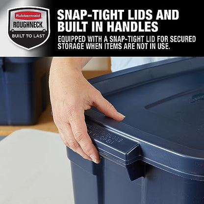 Rubbermaid Roughneck Tote 14 Gal, 6 Pack, Made in USA, Dark Indigo Metallic, Rugged Plastic Stackable Storage Bins with Lids and Handles - size: 14 Gal - 6 Pack