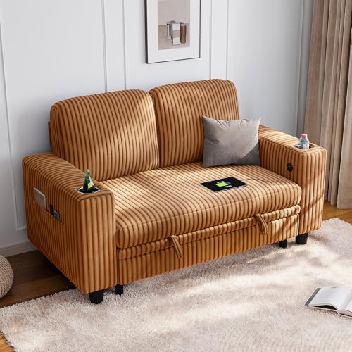 LINSY HOME Sectional Couches for Living Room, 56" Loveseat(Storage), Brown | 2 seater sofa for small spaces,corduroy couch with storage - color: Brown