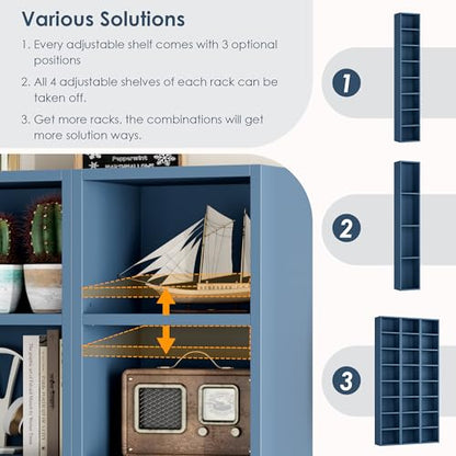 FOTOSOK 2 Pcs 71'' Tall Narrow Bookshelf, 8-Tier Media Tower Rack Set of 2 | CD DVD Storage Cabinet with Adjustable Shelves, Tall Narrow Bookcase Skinny Display Bookshelf Slim Shelf, Blue - color: Blue