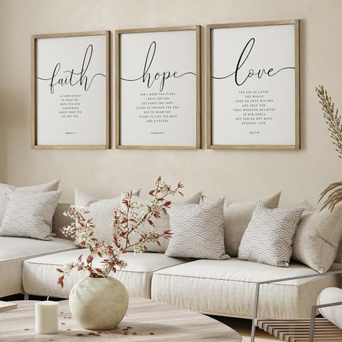 Houmury Set of 3 Framed Farmhouse Bible Verses Wall Decor Sign 11”x14” Christian Faith Scripture Wall Art for Home Bedroom Wall Decor (11"x14" Brown) - color: Brown, size: 11"x14"