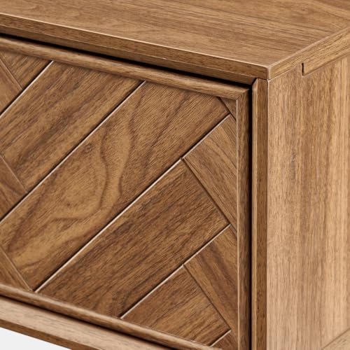 mopio Axis 47" Herringbone Walnut Coffee Table with Reinforced Slim Black Metal Legs and Handles, Industrial Design - color: Herringbone Walnut