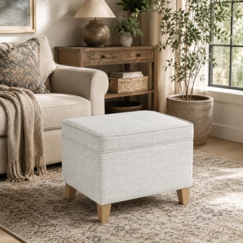 HomePop 24" Medium Storage Ottoman - Cream Chevron Woven - color: Cream Chevron Woven
