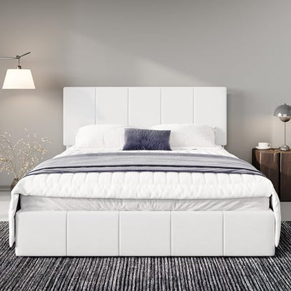 Allewie Queen Size Dutch Velvet Upholstered Platform Bed Frame/Vertical Channel Tufted Adjustable Headboard/Low Profile Bed Frame/No Box Spring Needed/Easy Assembly/White - color: White, size: Queen