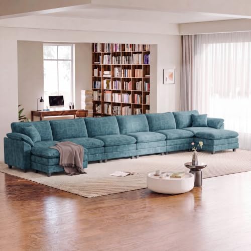 Homall 232" Oversized U Shaped Cloud Couch, Modular Sectional Sofa | 2 Movable Ottoman, Comfy Chenille, Double Layer Cushions, 6 Deep Seat, High-Density Foam, Easy Assembly, Dark Blue - color: Dark Blue, size: Oversized Sofa