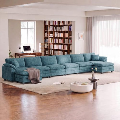 Homall 232" Oversized U Shaped Cloud Couch, Modular Sectional Sofa | 2 Movable Ottoman, Comfy Chenille, Double Layer Cushions, 6 Deep Seat, High-Density Foam, Easy Assembly, Dark Blue - color: Dark Blue, size: Oversized Sofa