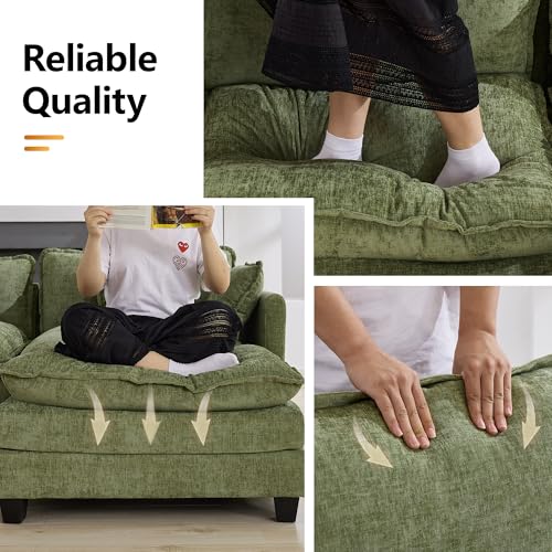 76'' Cloud Deep Seat Loveseat Sofa, Upholstered Chenille Modular 2-Seats Sectional Sofa Couch with Movable Ottoman, Modern Comfy Settee Loveseat for Living Room Set, Small Apartment, Green - color: Green, size: 76'' L Shape