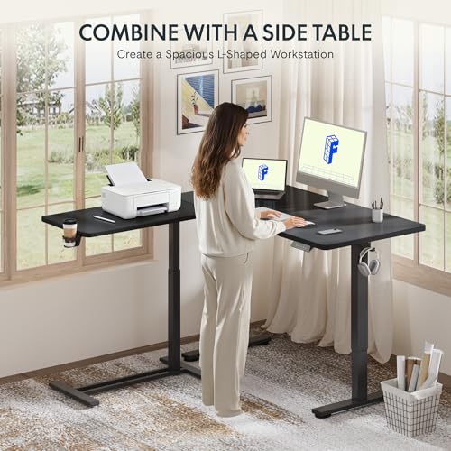 FLEXISPOT H7 28" Pneumatic Height-Adjustable Overbed Table with Wheels | C-shaped bedside table,Medical End Table,Rolling Cart TV Tray,Laptop desk for Hospital Home office use,27.6"Wx15.7"D,Black - color: Black, size: Small