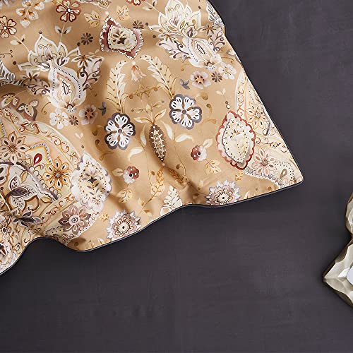 Cupocupa Duvet Cover Queen Size Set Boho Floral Pattern Duvet Cover Queen for Queen Size Bed Vintage Soft Bedding Leaf Print Paisley - color: Brown Royal Floral, size: Queen