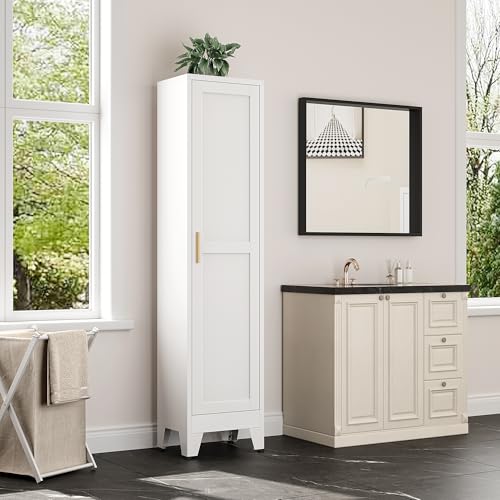 Bevivog Tall Bathroom Storage Cabinet, 67" Narrow Metal Storage Cabinets, Freestanding Tall Linen Cabinet, Slim Kitchen Pantry Cabinets with Shelves