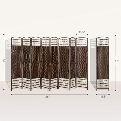 HOMCOM 8 Panel Room Divider, Folding Privacy Screen, 5.6', Brown | Room Separator, Wave Fiber Freestanding Partition Wall Divider - color: Brown, size: 8 Panel