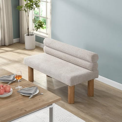 Christopher Knight Home Wally Boucle Upholstered Dining Bench, Modern Large Dining Room Chair, Entryway Ottoman Bench, Bedroom End of Bed Seating, Armless Desing and Wooden Frame, Light Gray+Natural - color: Light Gray+natural