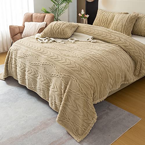 YUSOKI Sherpa Fleece Twin XL Size Blanket, Tan, 65"x90" | 3D Stylish Design,320GSM, Non-Shedding, Lightweight for All Season Use, stays fluffy after repeated washes, Perfect Gifts - color: Tan-(without Pillows), size: Twin XL (65" x 90")