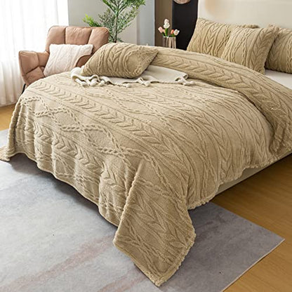YUSOKI Sherpa Fleece Twin XL Size Blanket, Tan, 65"x90" | 3D Stylish Design,320GSM, Non-Shedding, Lightweight for All Season Use, stays fluffy after repeated washes, Perfect Gifts - color: Tan-(without Pillows), size: Twin XL (65" x 90")