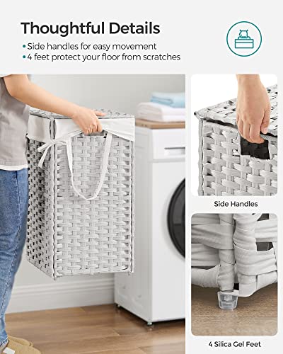 SONGMICS Laundry Hamper with Lid, 17.2 Gallon (65 L) Synthetic Rattan Clothes Laundry Basket with Lid and Handles, Foldable, Removable Liner, Cloud White ULCB165W01 | Clothes Laundry Basket with Handles, Removable Liner, Cloud White, ELIOTT Collection ULC