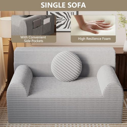 42" Boneless Oversized Chair with Side Pocket, Sofa Small Single Couch in a Box, Deep Seating Boneless Chair for Bedroom Living Room Office Apartment, No Assembly, Light Grey - color: Light Grey, size: 42'' Style 3