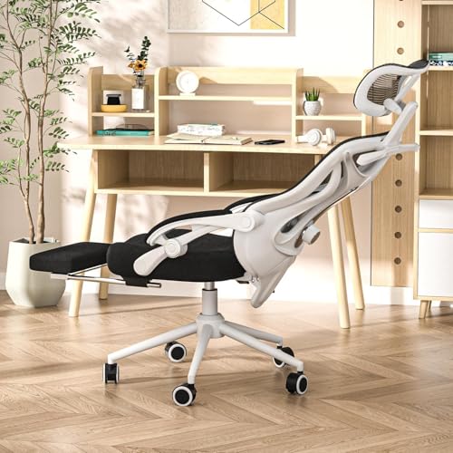 CYKOV Ergonomic Office Chair with Footrest - Adjustable Lumbar Support & Headrest, 90-135° Reclining Mesh Back Computer Chair - Home Office/Gaming, 350lbs Capacity | 4-Way Headrest (4.72" + 60°), 2-Way Lumbar (2" + 1.18"), 90-135° Recline, Breathable Mesh