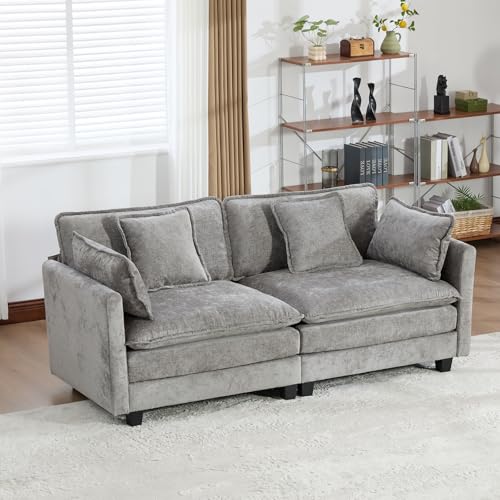 76.7” Oversized Gray Loveseat Sofa, 2 Seater Large Sectional Couches for Living Room, Chenille Fabric Modular Sectional Sofa, Deep Seat Home Sofas Set, Love Seat Couches - color: Grey, size: 2 Seater