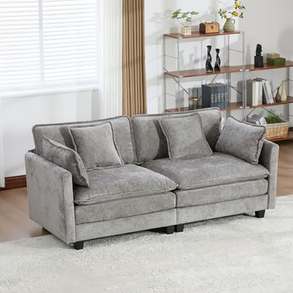 76.7” Oversized Gray Loveseat Sofa, 2 Seater Large Sectional Couches for Living Room, Chenille Fabric Modular Sectional Sofa, Deep Seat Home Sofas Set, Love Seat Couches - color: Grey, size: 2 Seater