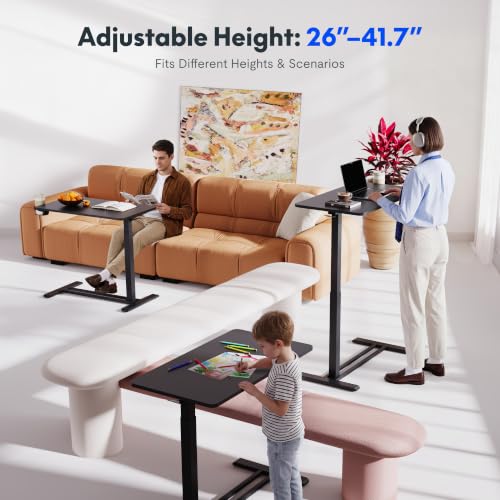 FLEXISPOT H7 32" Pneumatic Height-Adjustable Overbed Table with Wheels | C-shaped bedside table,Medical End Table,Rolling Cart TV Tray,Laptop desk for Hospital Home office use,31.5"Wx17.7"D,Black - color: Black, size: Large