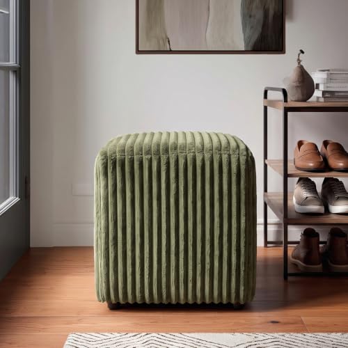 Modern Square Vanity Stool, Small Striped Pattern Ottoman, Cute Velvet Foot Stool, Tufted Fabric Footrest, Upholstered Vanity Chair, Stool for Makeup, Bedroom, Living Room (2, Square-Dark Green) - color: Square-dark Green