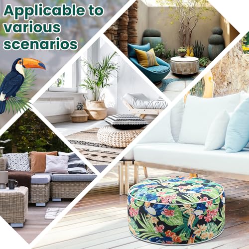 Cinnvoice 2 Pcs Inflatable Outdoor Ottoman Pouf Waterproof Round Footrest with Handle D21 x H9 Inch Indoor Outdoor Portable Footstool for Patio Garden Camping or Home Pool(Parrot) - style: Parrot