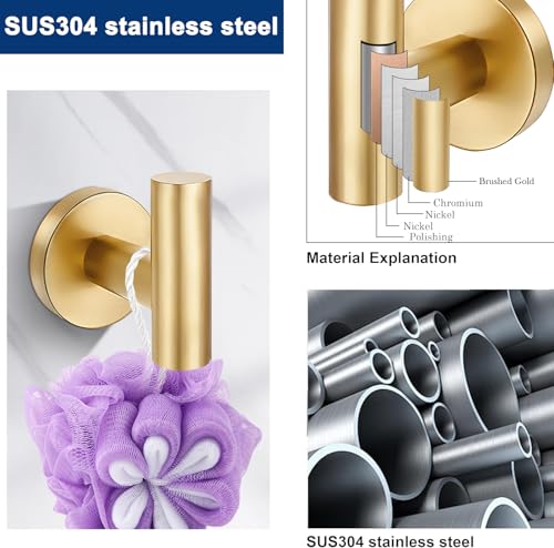 5 Pieces Bathroom Hardware Accessories Set Brushed Gold, 24Inch Bathroom Towel Rack Set SUS304 Stainless Steel, Round Toilet Paper Holder with Shelf Heavy Duty, Wall Mounted - color: Brushed Gold, size: 5 Pieces 24" A