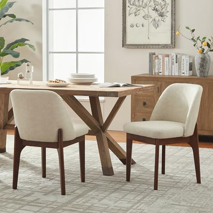 VKNOW Dining Chairs Set of 2, Faux Leather Wooden Kitchen Chairs, Beige | Modern Upholstered Side Chair with Rubberwood Legs for Kitchen Dining Room Restaurant, No Wobble - color: Beige, size: Set of 2