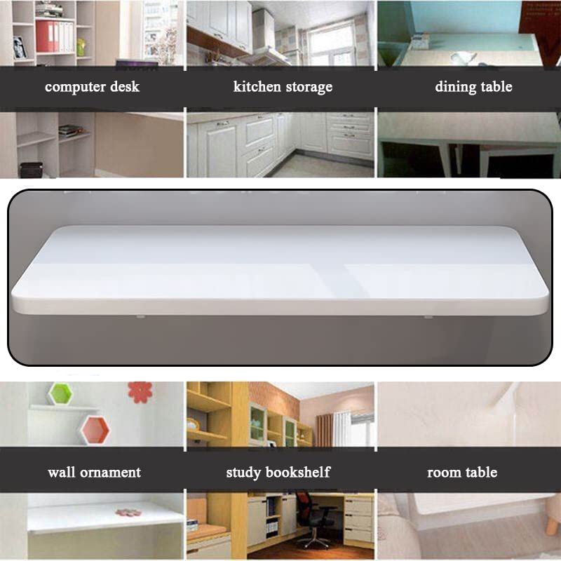 Wall Mounted Folding Table,White Floating Desk for Small Spaces,Stainless Steel Bracket Laundry Folding Table,Wall Folding Desk,Home Bars and Dining Establishments70x40cm /27.5" x 15.7" - color: White, size: 27.5 x 15.7 inches